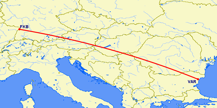перелет Варна — Карлсруэ-Баден Баден на карте