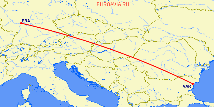 перелет Варна — Франкфурт на Майне на карте