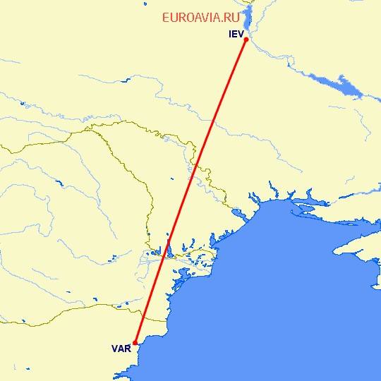 перелет Варна — Киев на карте