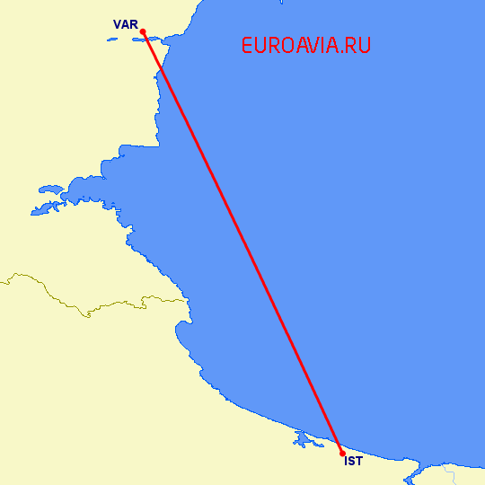 перелет Варна — Стамбул на карте