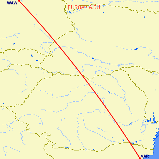 перелет Варна — Варшава на карте