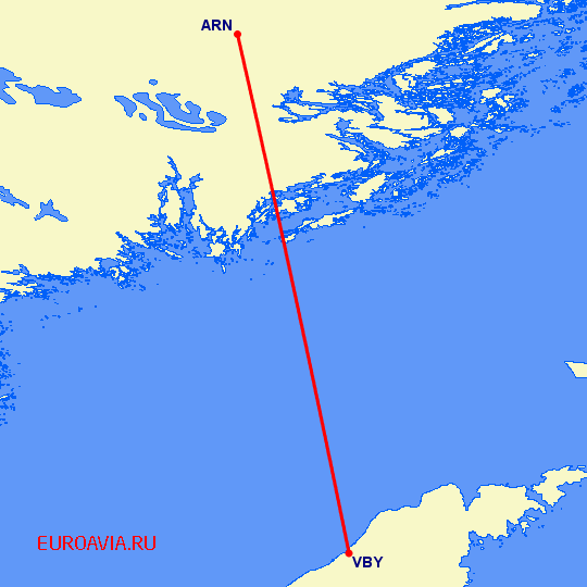 перелет Висби — Стокгольм на карте