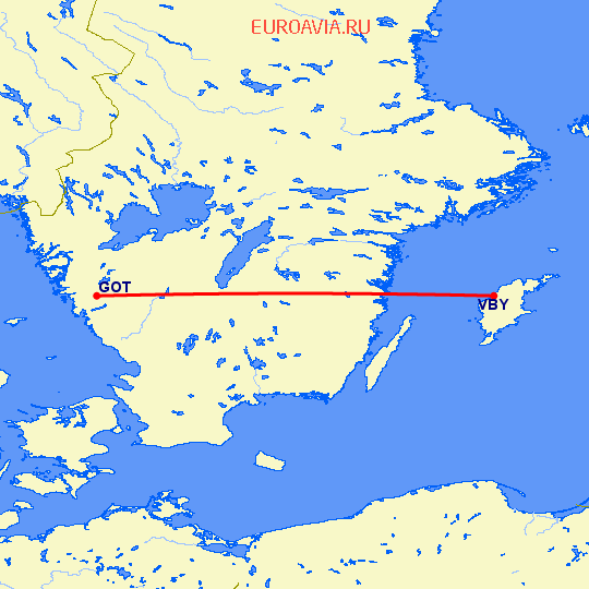 перелет Висби — Гетеборг на карте