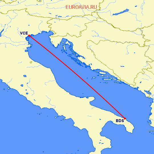 перелет Венеция — Бриндизи на карте