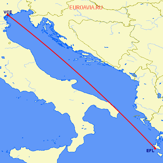перелет Венеция — Кефалония на карте