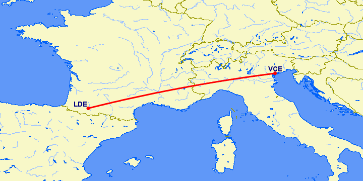 перелет Венеция — Лурд Тарб на карте