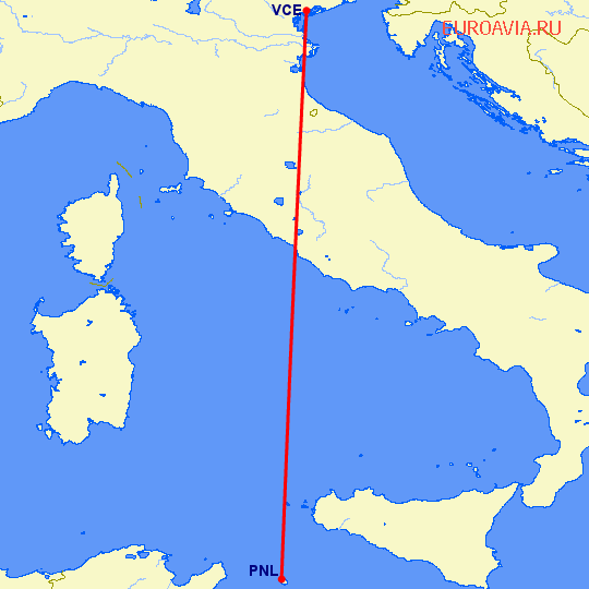 перелет Венеция — Pantelleria на карте