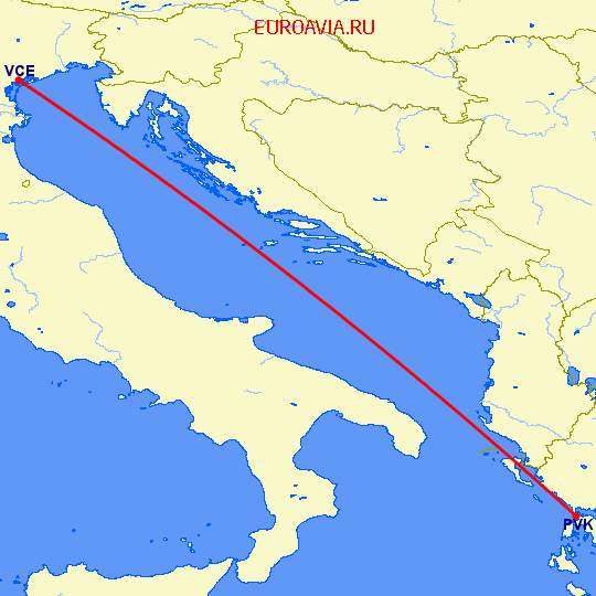 перелет Венеция — Превеза Лефка на карте