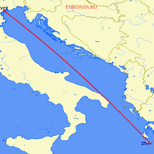 перелет Венеция — Закинтос на карте
