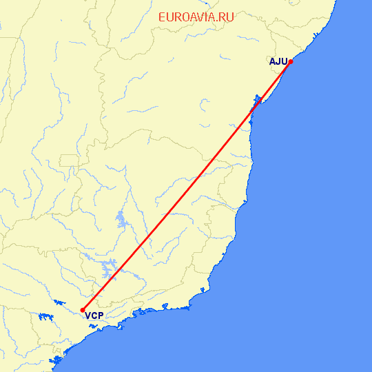 перелет Сан Паулу — Аракажу на карте