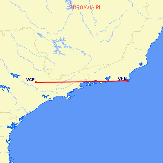 перелет Сан Паулу — Cabo Frio на карте