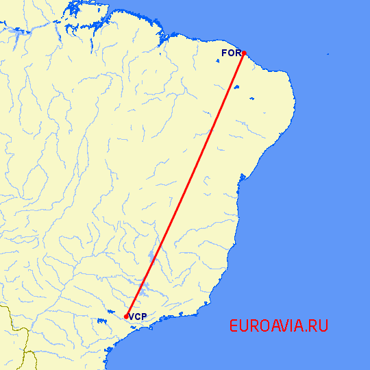 перелет Сан Паулу — Форталеса на карте
