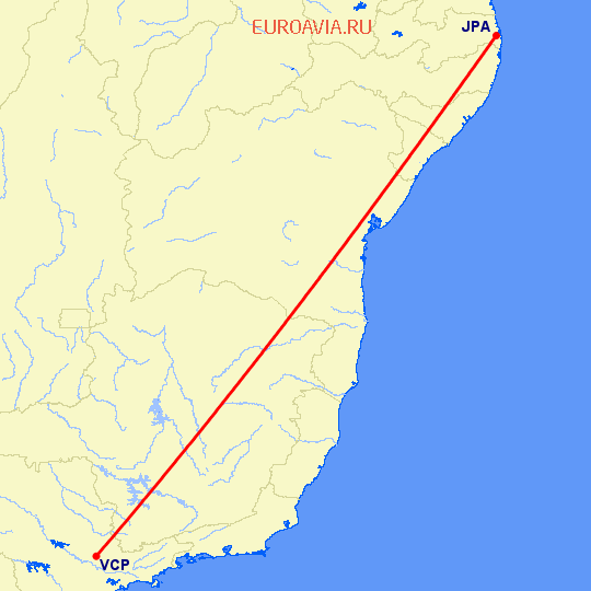 перелет Сан Паулу — Жоао Пессоа на карте