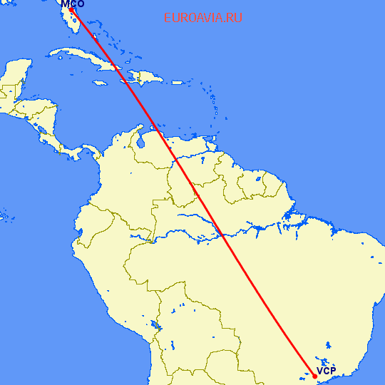 перелет Сан Паулу — Орландо на карте