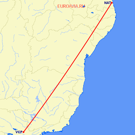 перелет Сан Паулу — Наталь на карте