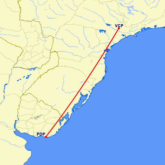 перелет Сан Паулу — Пунта дель Эсте на карте
