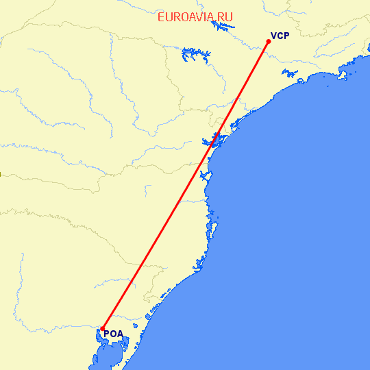 перелет Сан Паулу — Порто Алегре на карте