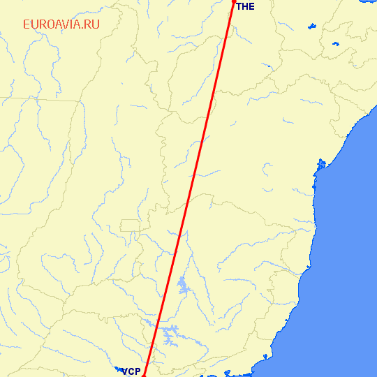 перелет Сан Паулу — Терезина на карте