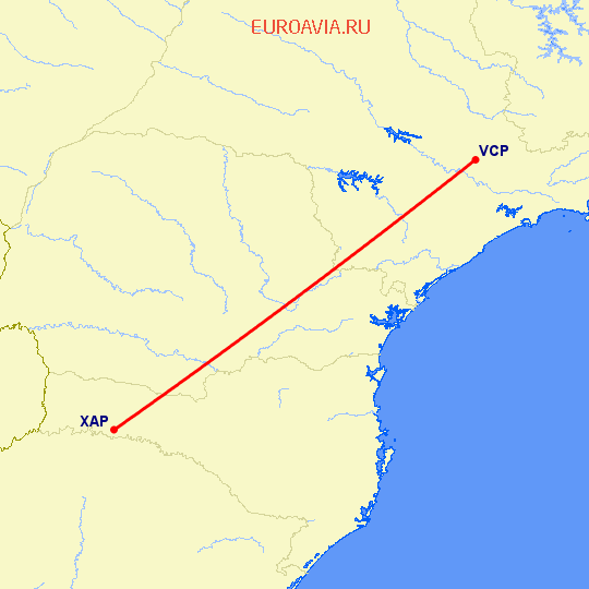 перелет Сан Паулу — Chapeco на карте