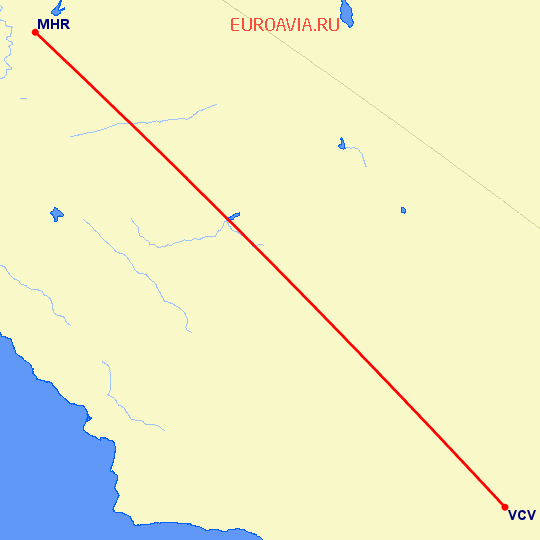 перелет Victorville, CA — Sacramento, CA на карте