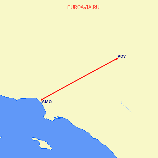 перелет Victorville, CA — Санта Моника на карте