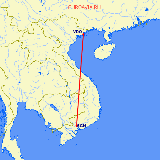 перелет Куангниня — Хошимин на карте
