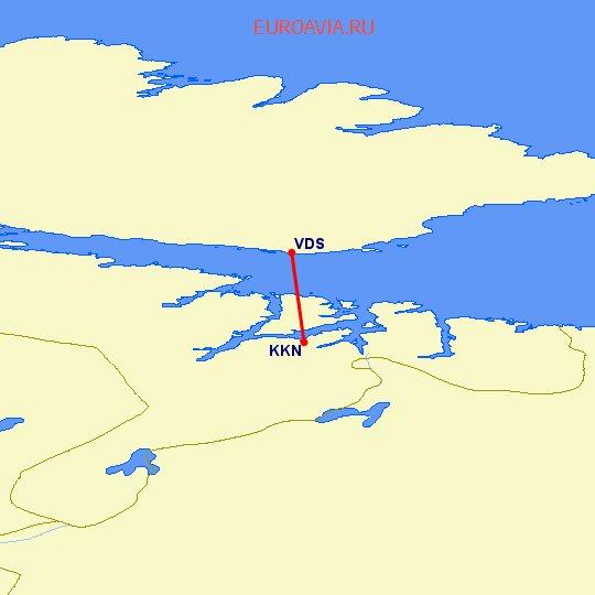 перелет Вадсо — Киркенес на карте