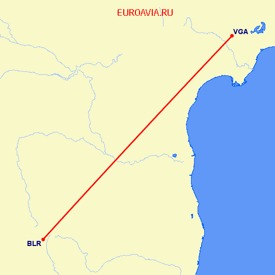 перелет Виджаявада — Бангалор на карте