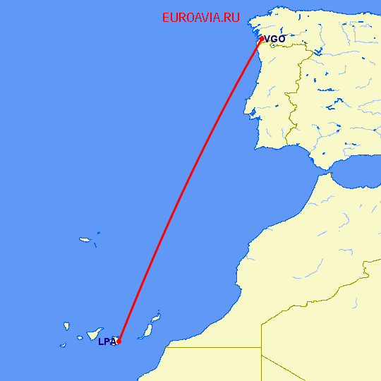 перелет Виго — Лас Пальмас на карте