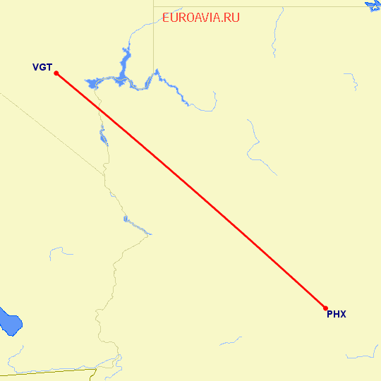 перелет Лас Вегас — Феникс на карте