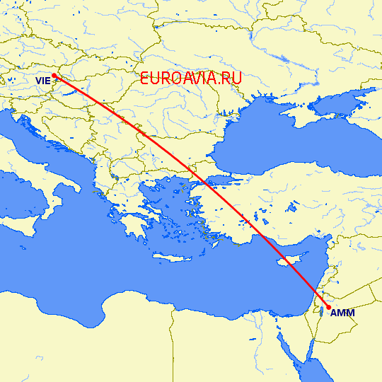 перелет Вена — Амман на карте