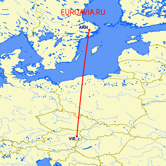 перелет Вена — Стокгольм на карте