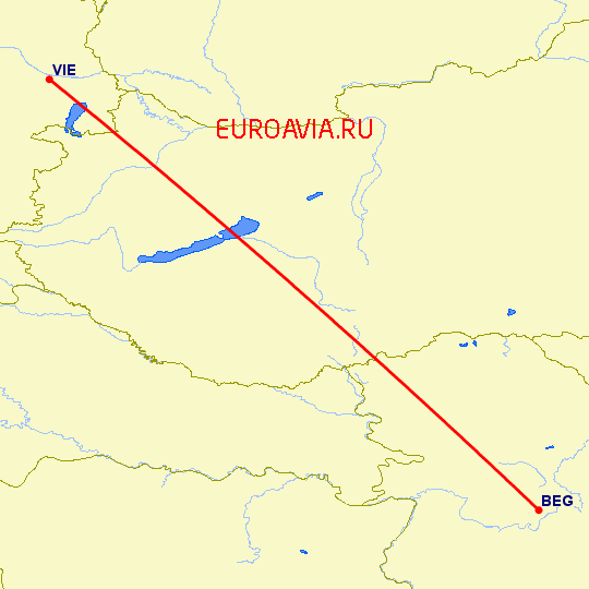 перелет Вена — Белград на карте