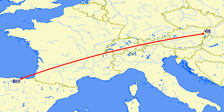 перелет Вена — Бильбао на карте