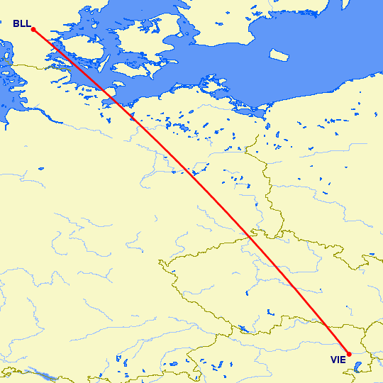 перелет Вена — Биллунд на карте
