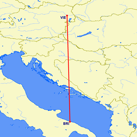 перелет Вена — Бари на карте