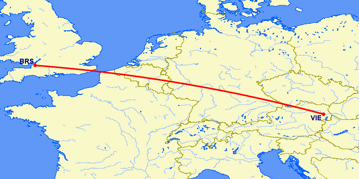 перелет Вена — Бристоль на карте