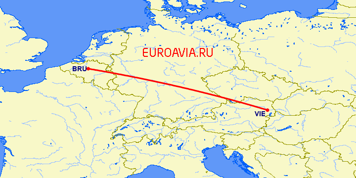 перелет Вена — Брюссель на карте