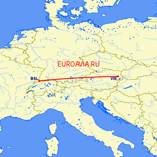 перелет Вена — Базель-Мюлуз на карте