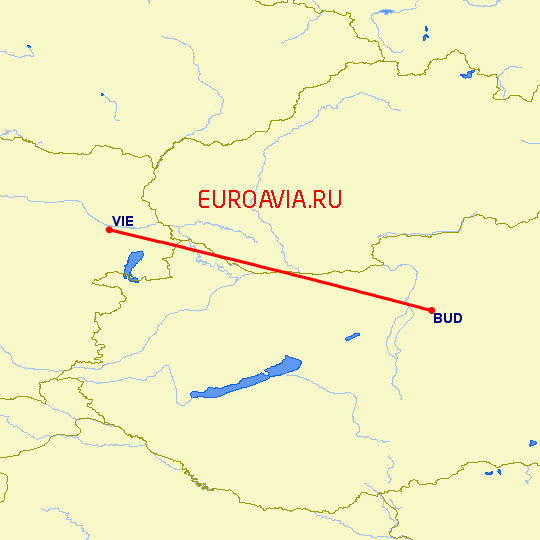 перелет Вена — Будапешт на карте