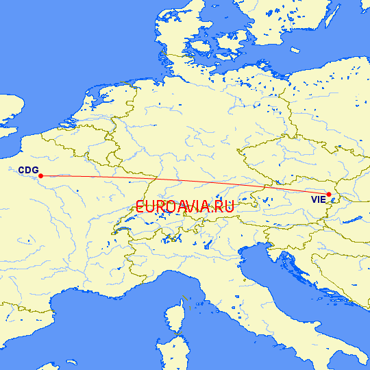 перелет Вена — Париж на карте