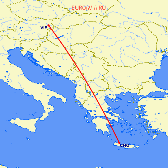 перелет Вена — Chania на карте