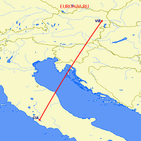 перелет Вена — Рим на карте