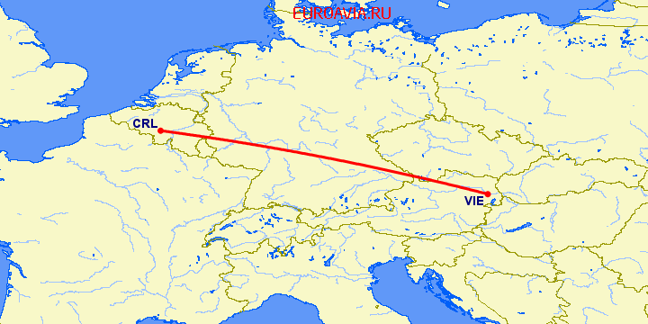 перелет Вена — Шарлеруа на карте