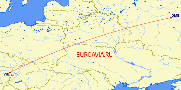 перелет Вена — Москва на карте