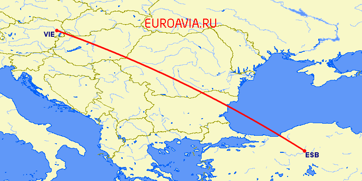 перелет Вена — Анкара на карте