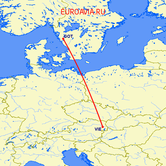 перелет Вена — Гетеборг на карте