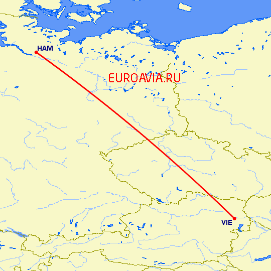 перелет Вена — Гамбург на карте