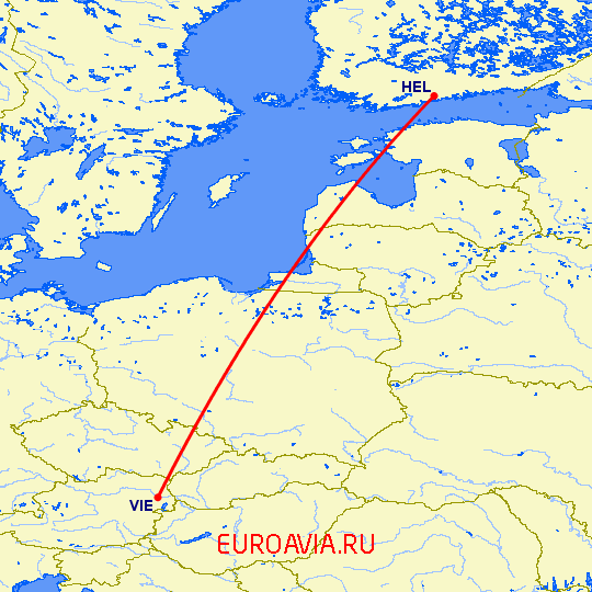 перелет Вена — Хельсинки на карте