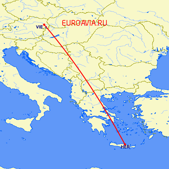 перелет Вена — Ираклион на карте